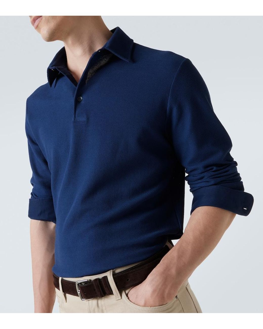 Loro Piana Blue Cotton Pique Polo Shirt for men