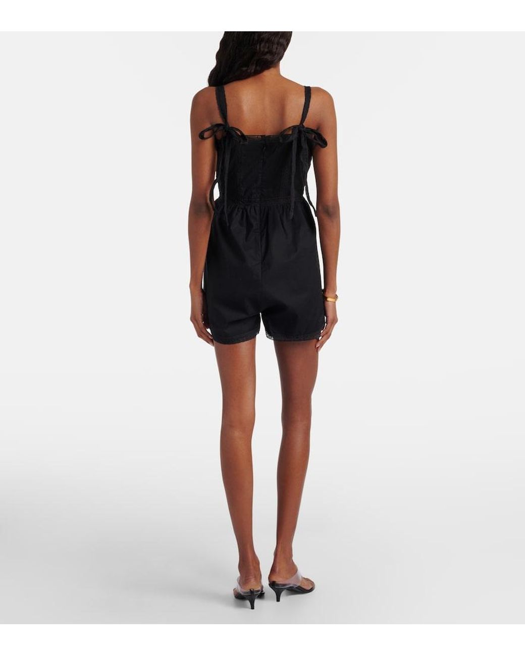 Faithfull The Brand Black Emilia Lace-Trimmed Cotton Romper