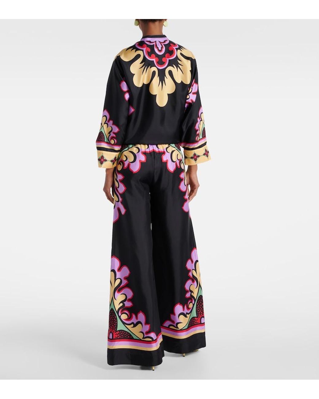 LaDoubleJ Black Printed Silk Palazzo Pants