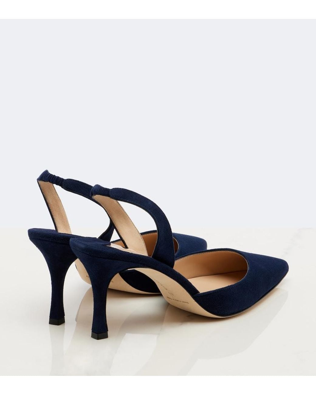 Manolo Blahnik Blue Carolyne 70 Suede Slingback Pumps