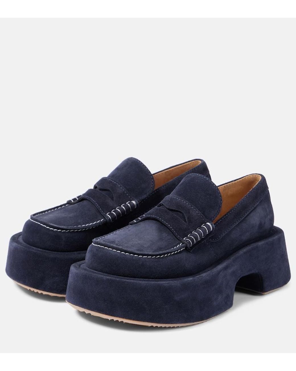 J.W. Anderson Blue Suede Platform Penny Loafers