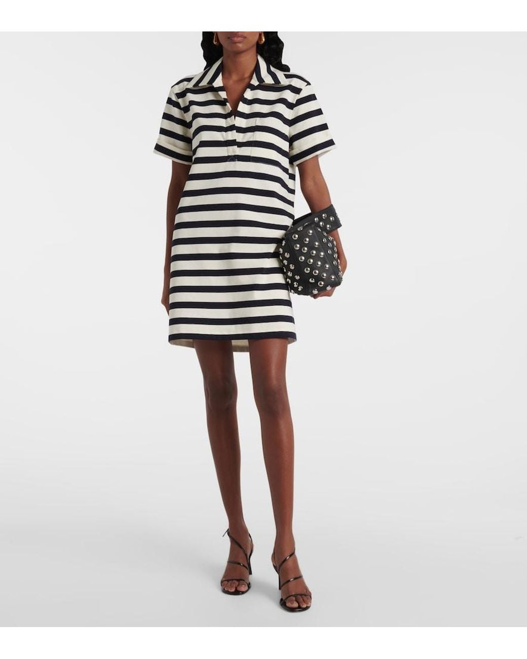 Veronica Beard Blue Cayden Striped Cotton Polo Dress