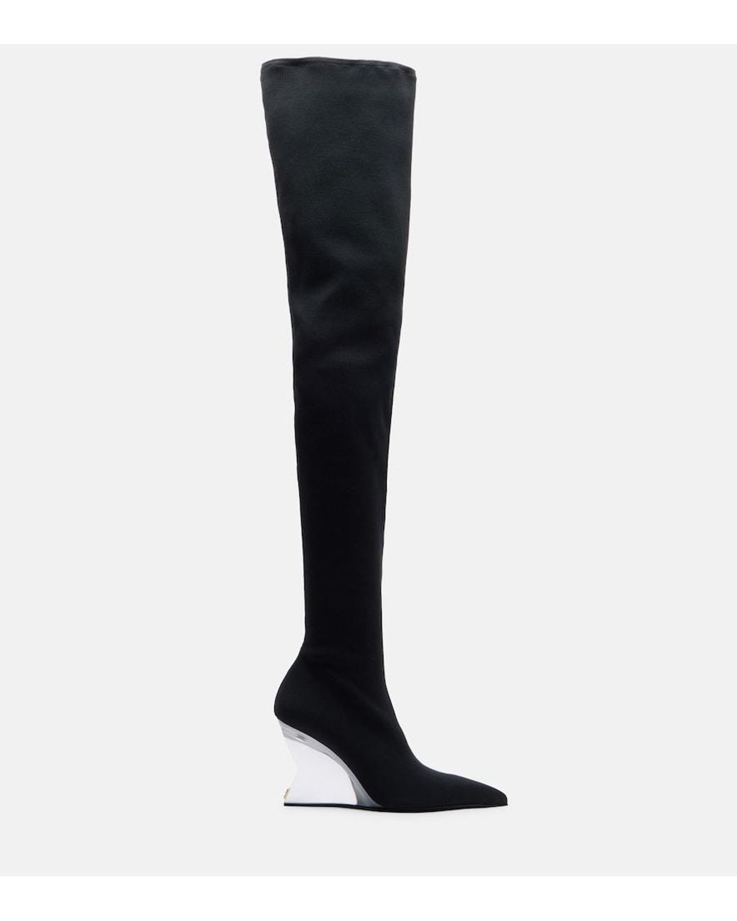 Balmain Black Knitted Wedge Over-The-Knee Boots