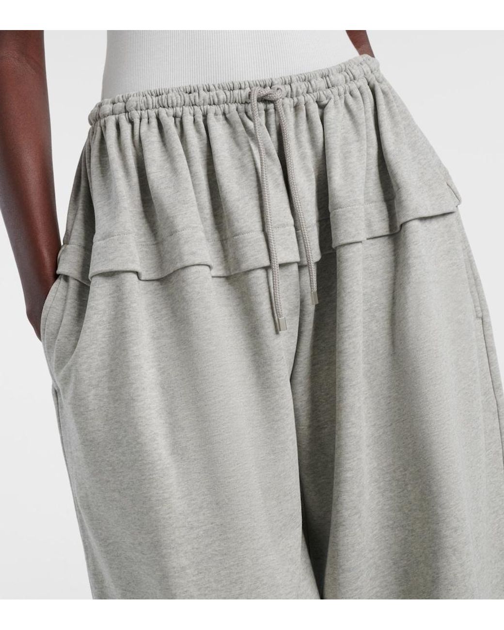 Alaïa Gray Ruffled Cotton-Blend Track Pants