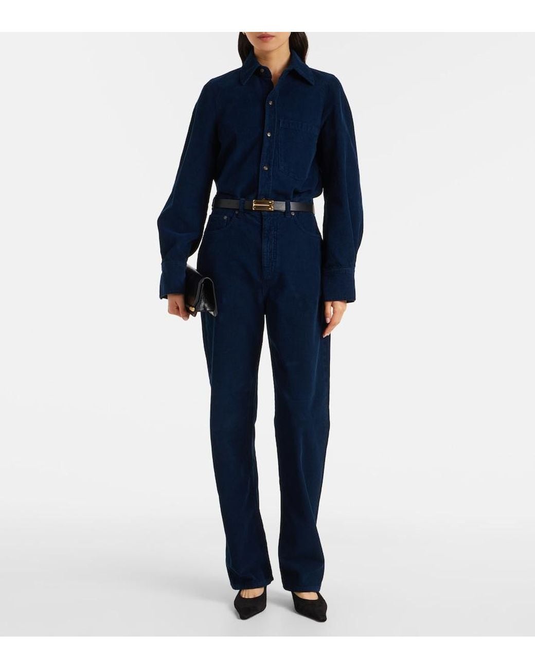Victoria Beckham Blue High-Rise Cotton Corduroy Straight Pants