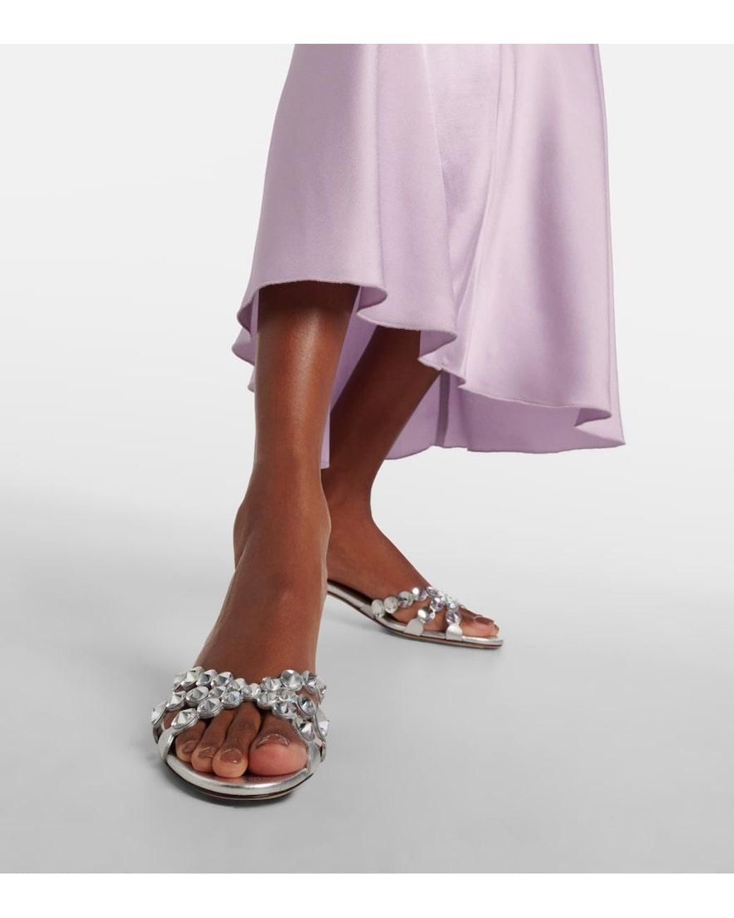 Aquazzura Metallic Crystal Mirage Embellished Leather Mules