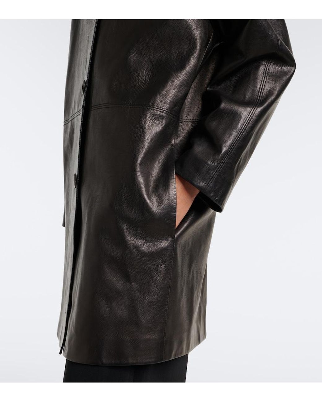 The Row Black Donata Leather Coat
