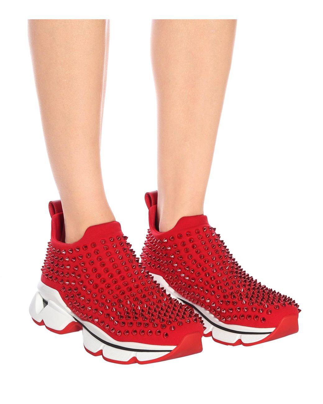 Christian Louboutin Spike Sock Sneakers in Red |