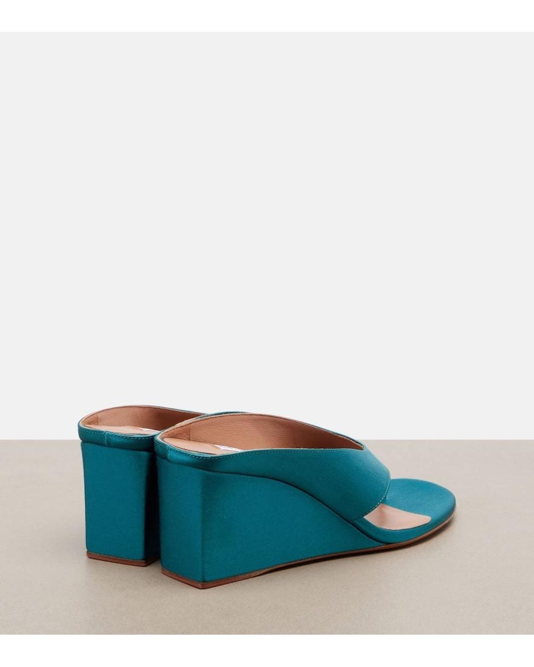 Alaïa Blue Cube Satin Wedge Thong Sandals