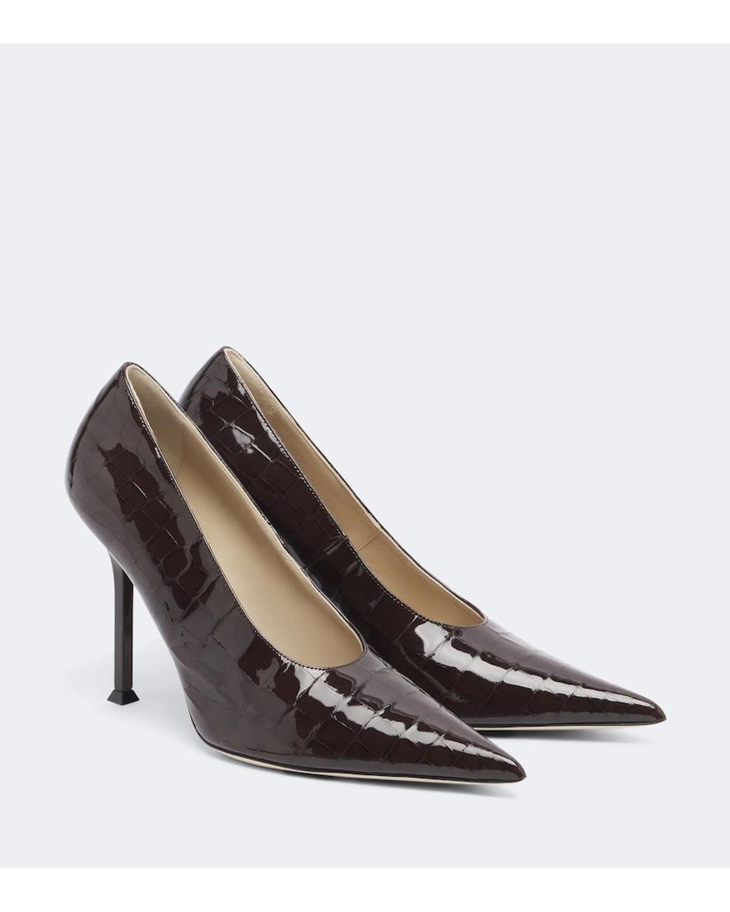 Christen Brown Helix Croc-Effect Patent Leather Pumps