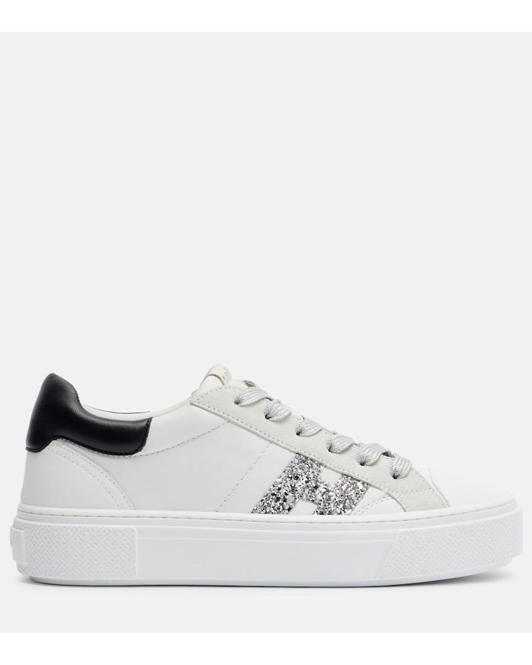 Hogan White H705 Allacciato H Glitter Leather Platform Sneakers