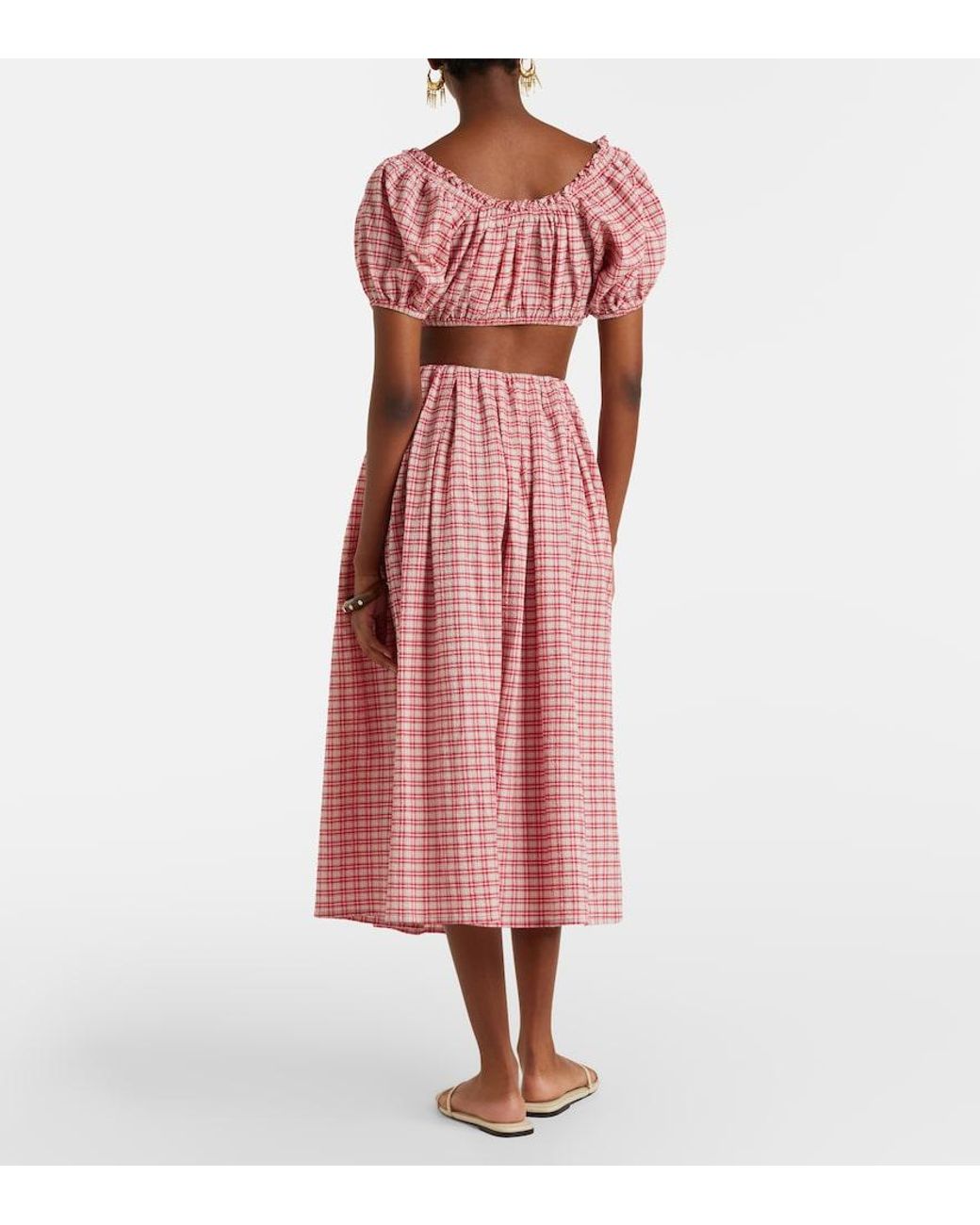 Faithfull The Brand Pink Agora Checked Cotton Midi Skirt
