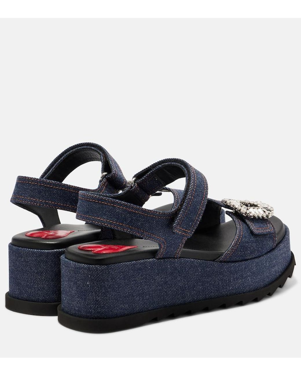 Roger Vivier Blue Embellished Denim Wedge Sandals