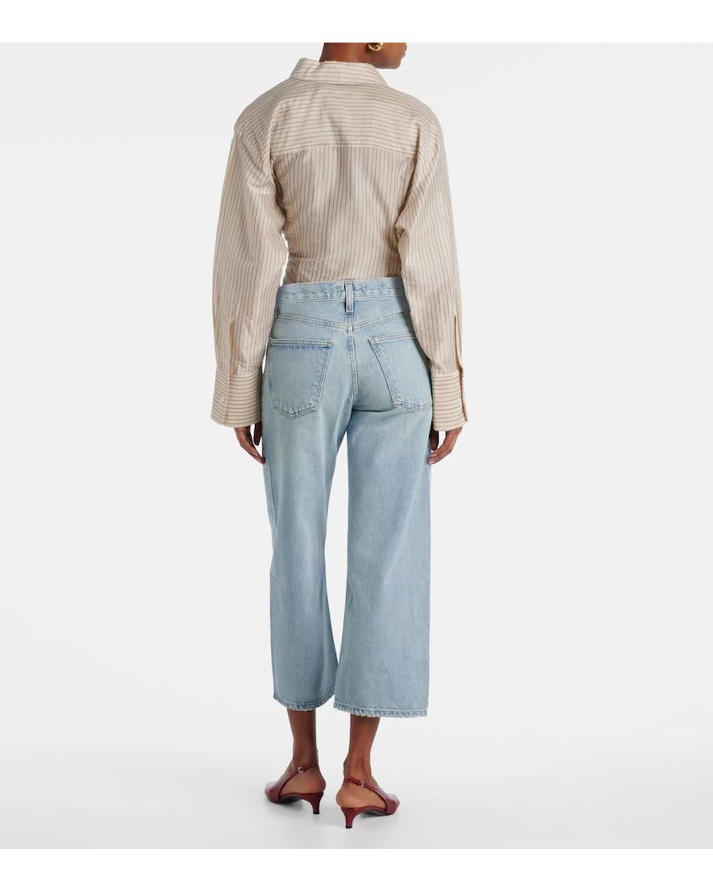 Agolde Blue Arc Cropped Mid-Rise Wide-Leg Jeans