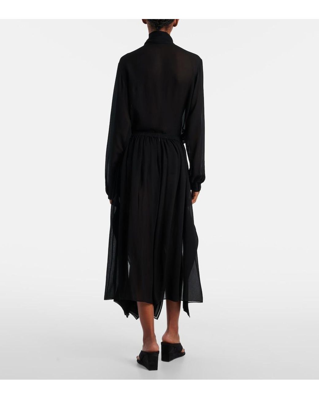 Alaïa Black Low-Rise Georgette Wide-Leg Pants