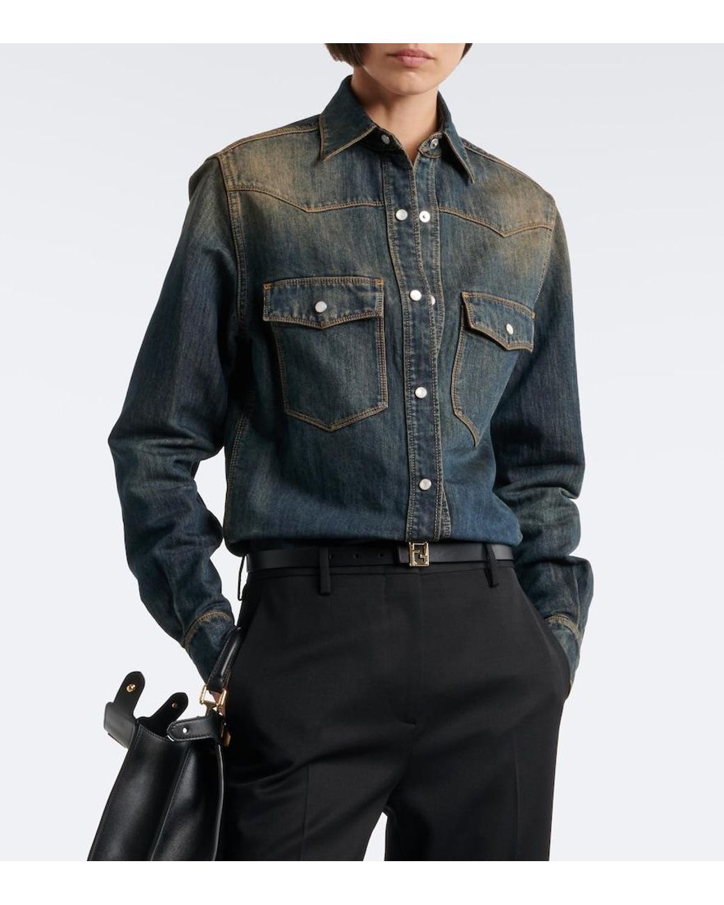 Fendi Black Cotton-Blend Denim Shirt
