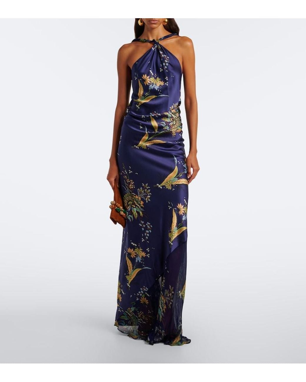 Staud Blue Charli Printed Silk-Blend Maxi Dress