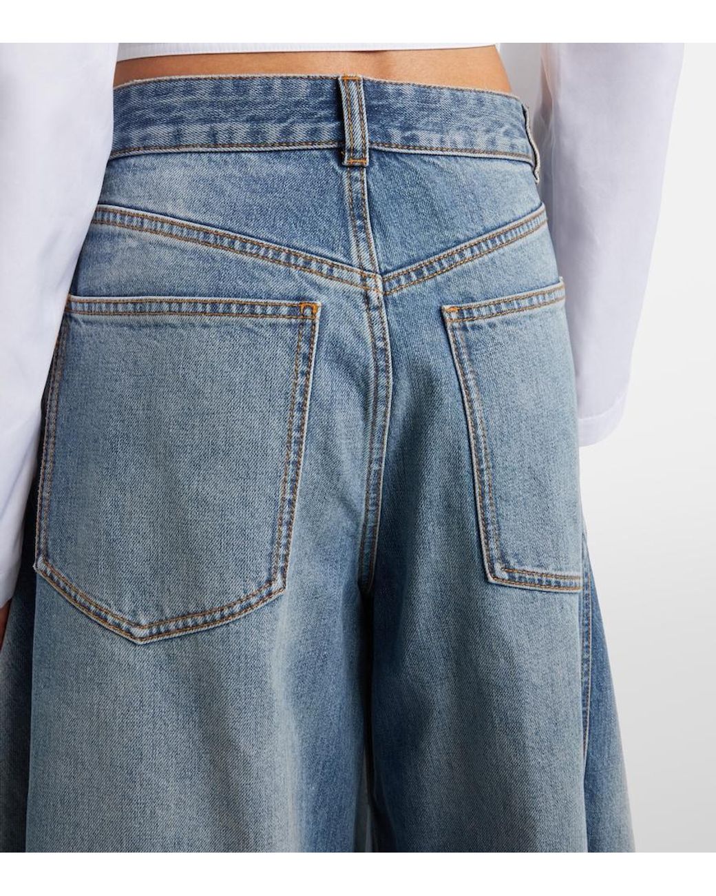 Alaïa Blue Ruffled Wide-Leg Jeans
