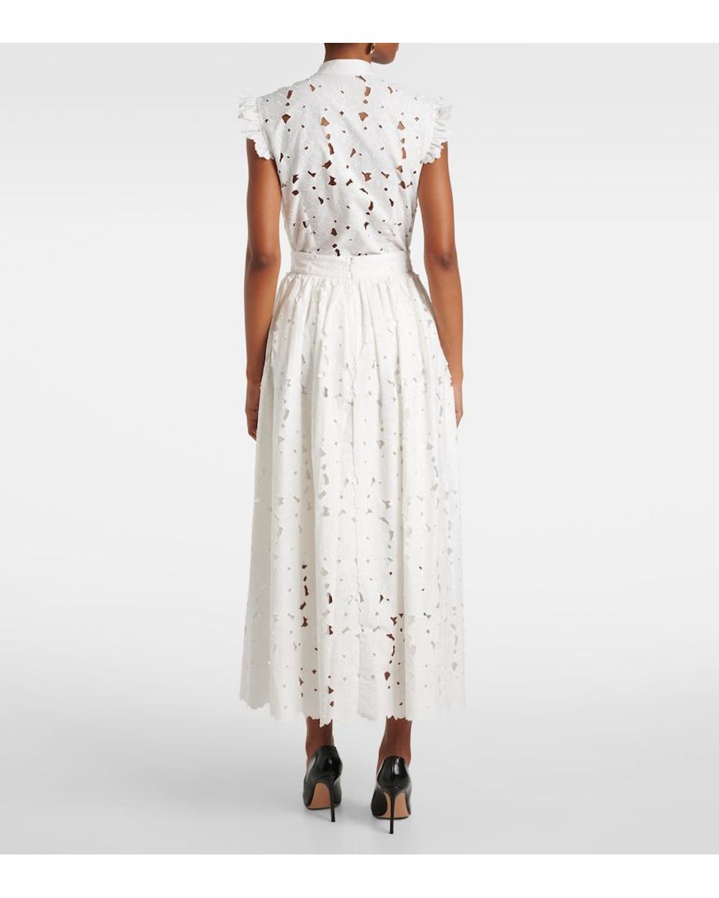 Erdem White Gathered Cotton-Blend Midi Skirt