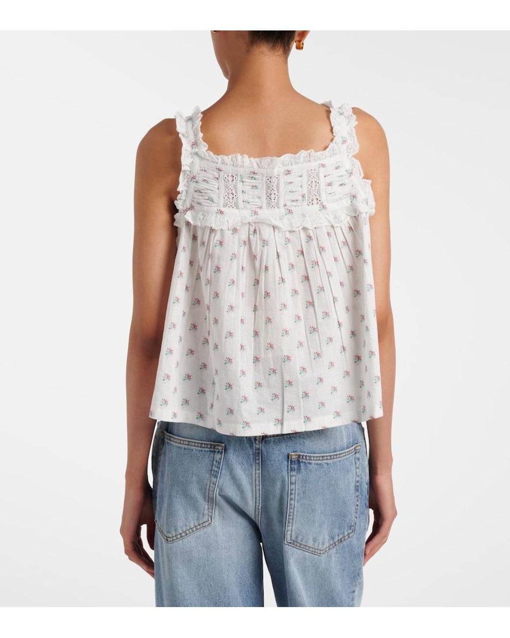Doen White Fidella Floral Lace-Trimmed Cotton Top