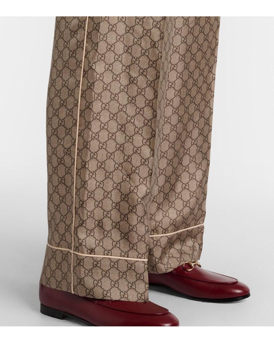 Gucci Natural Gg Supreme Printed Silk Twill Wide Pants