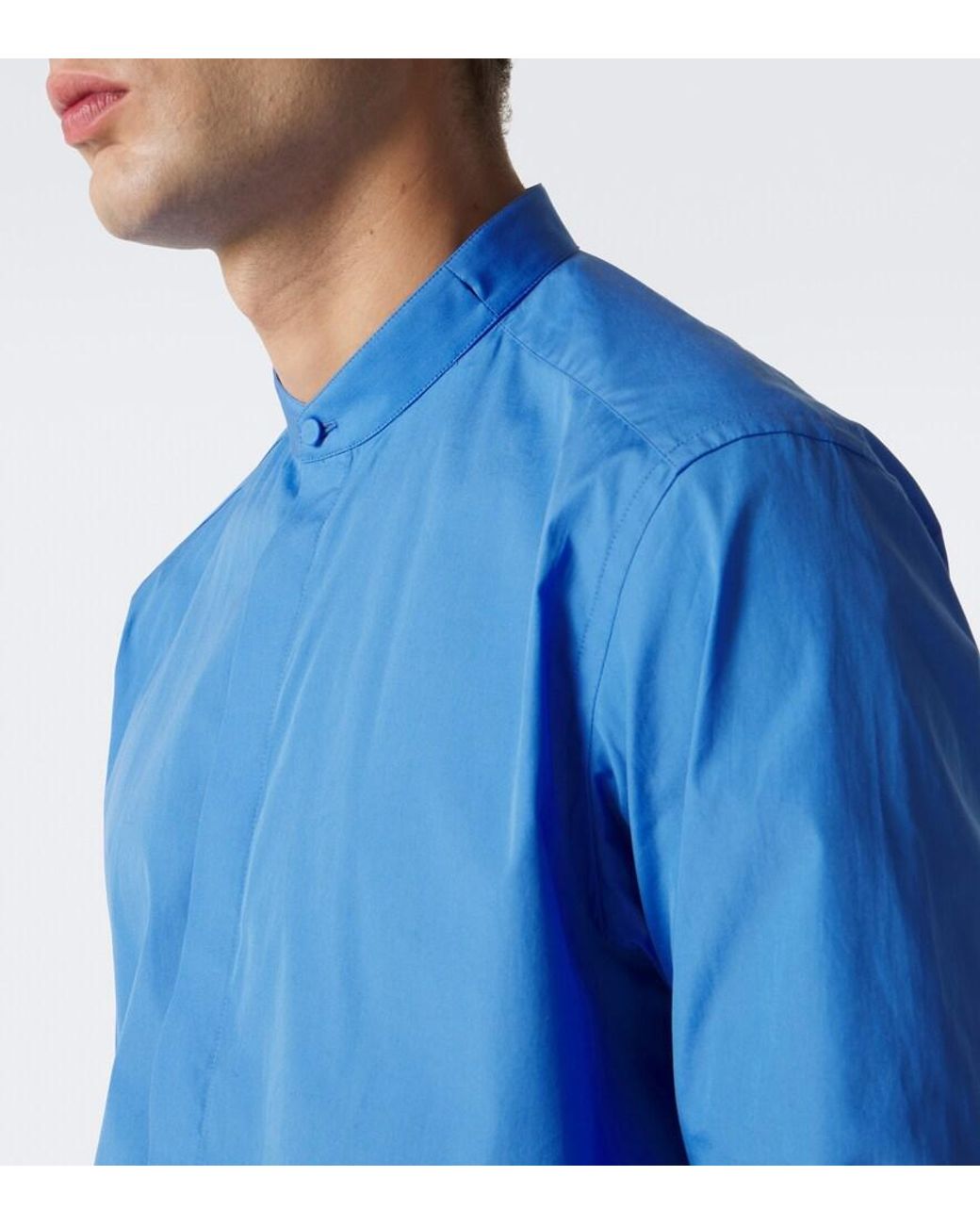 Tom Ford Blue Leather-Trimmed Studded Cotton Poplin Shirt for men