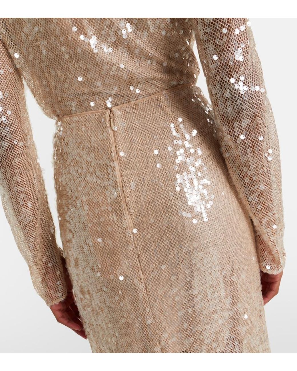 Veronica Beard Natural Allora Sequined Midi Skirt
