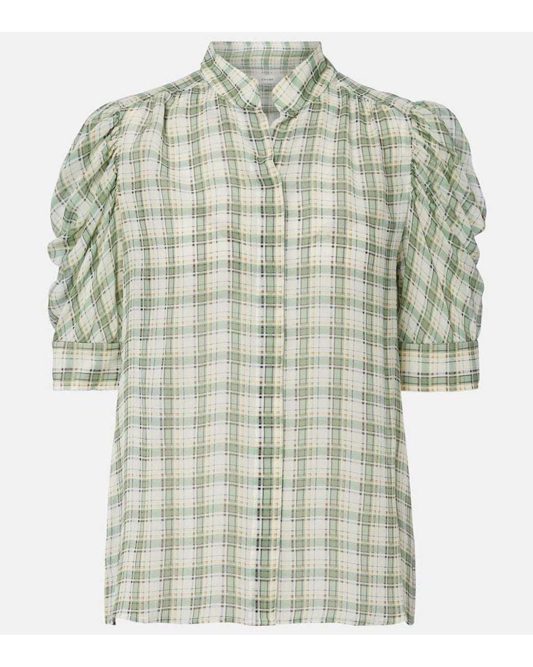 FRAME Green Gillian Checked Silk Blouse
