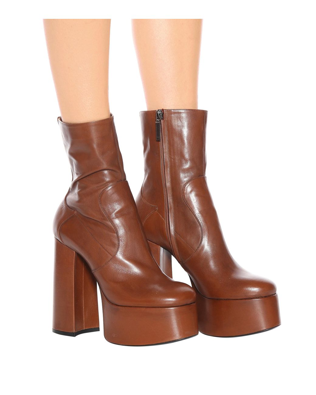 Saint Laurent Billy 140 Leather Ankle Boots in Brown | Lyst