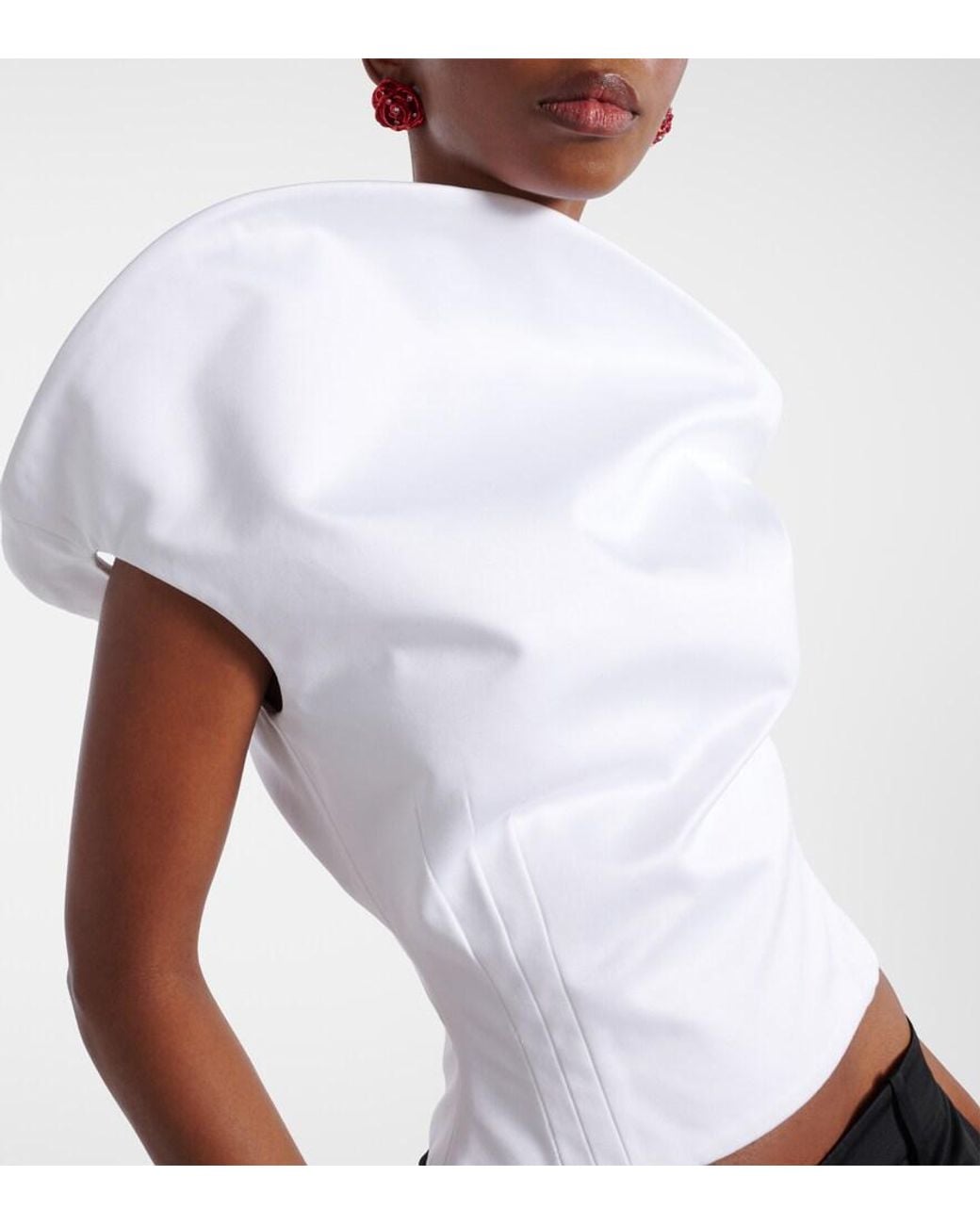 Magda Butrym White Asymmetric Cotton Bustier Top