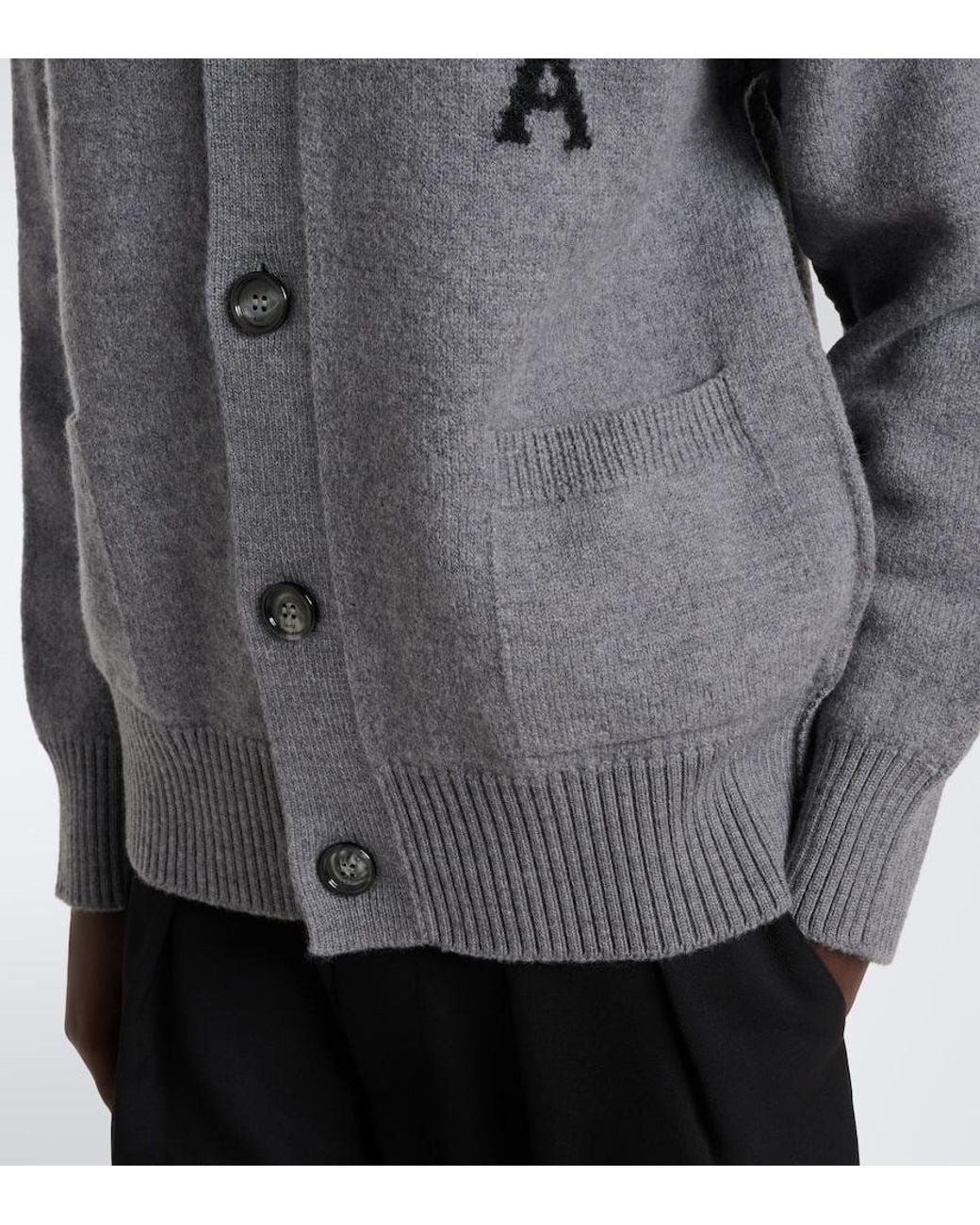AMI Gray Ami De Coeur Wool Cardigan