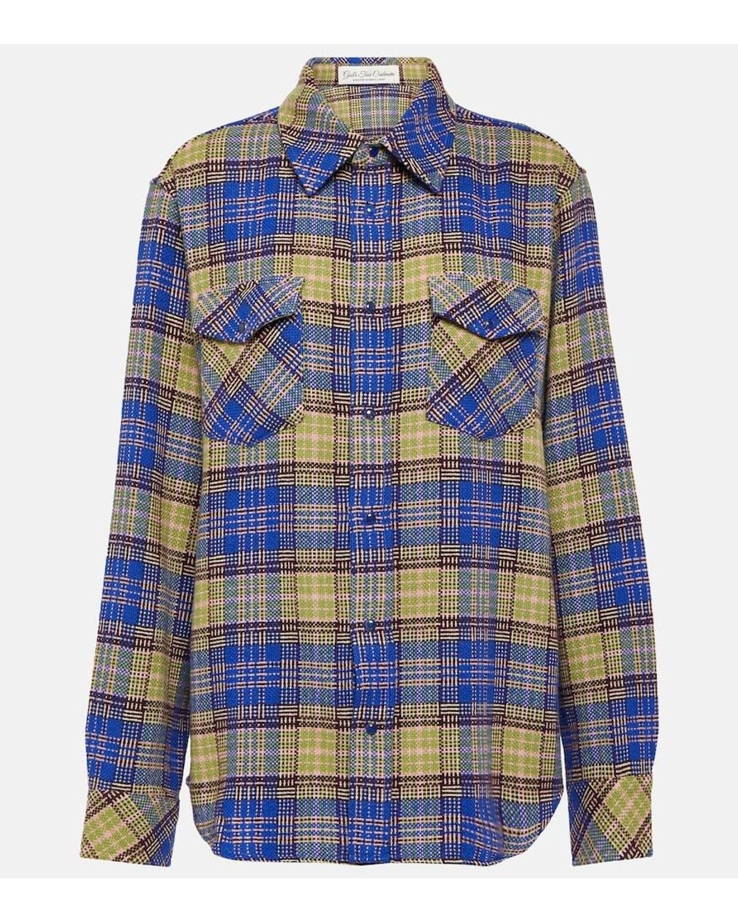 God's True Cashmere Blue Tartan Cashmere Shirt