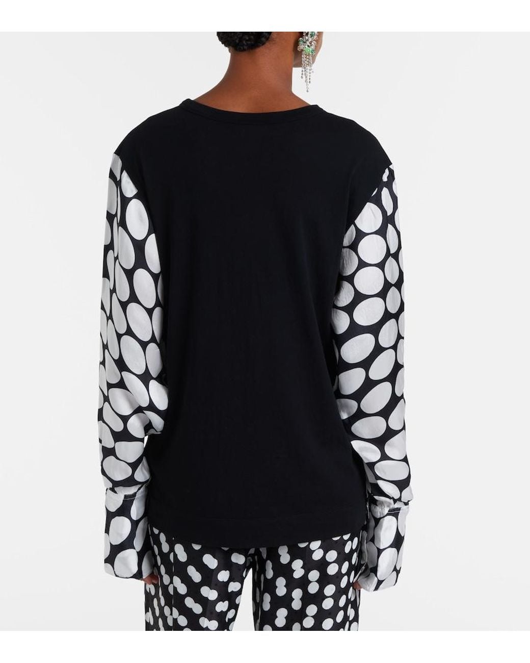 Dries Van Noten Black Polka-Dot Cotton-Blend Top