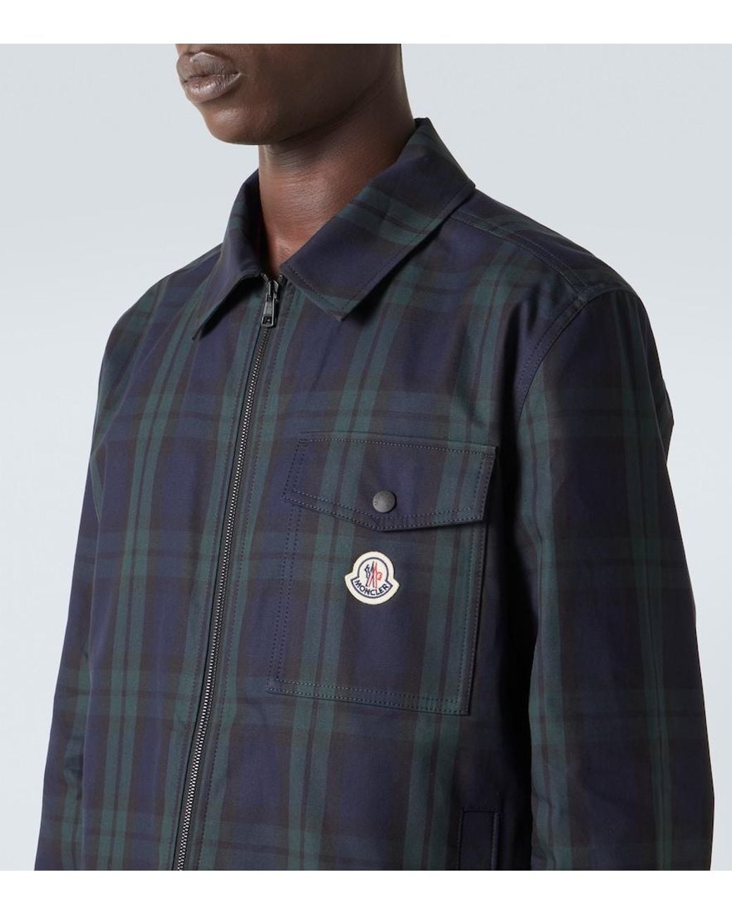 Moncler Blue Checked Cotton Jacket for men