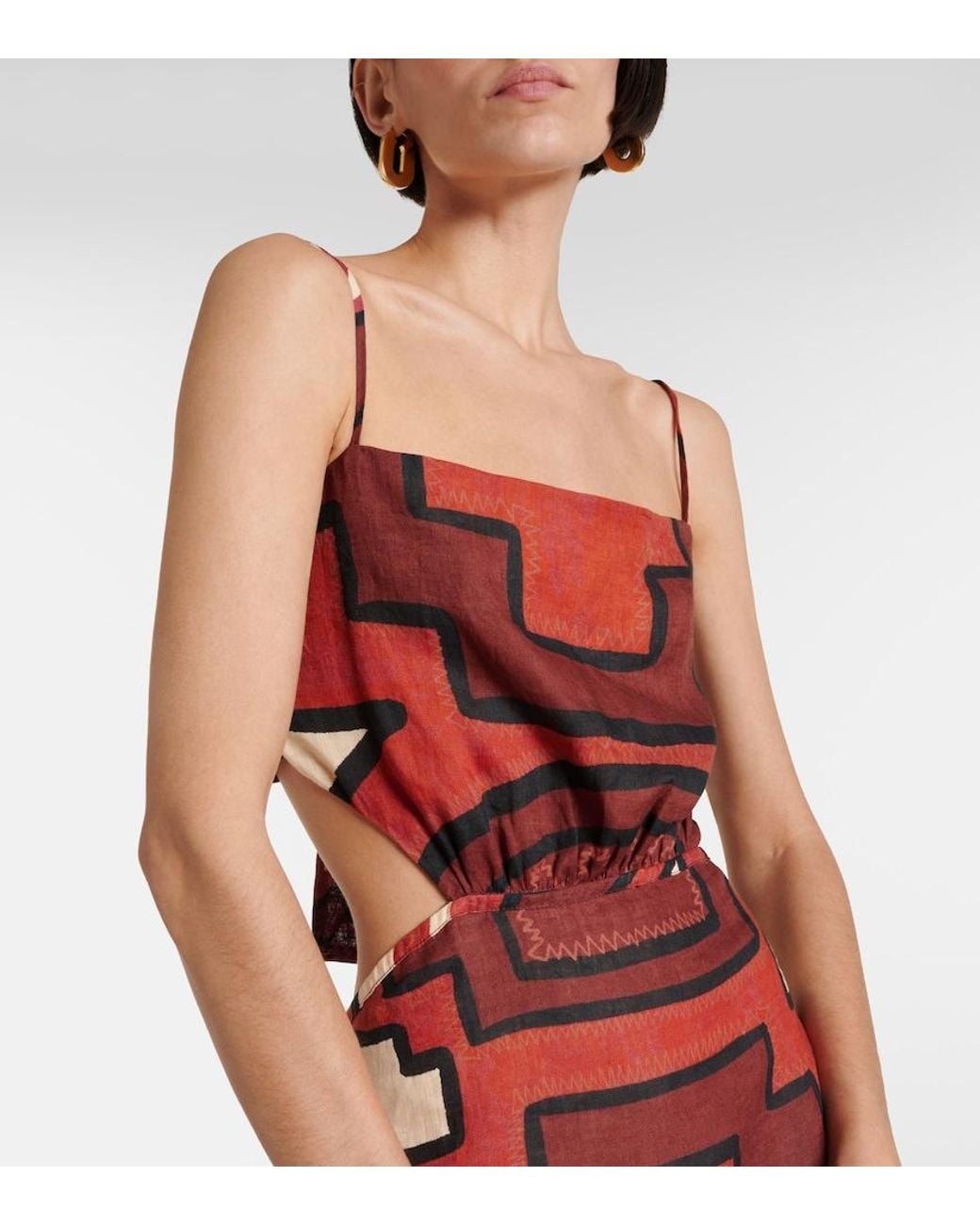 Johanna Ortiz Red Espejismo Selvático Linen Dress