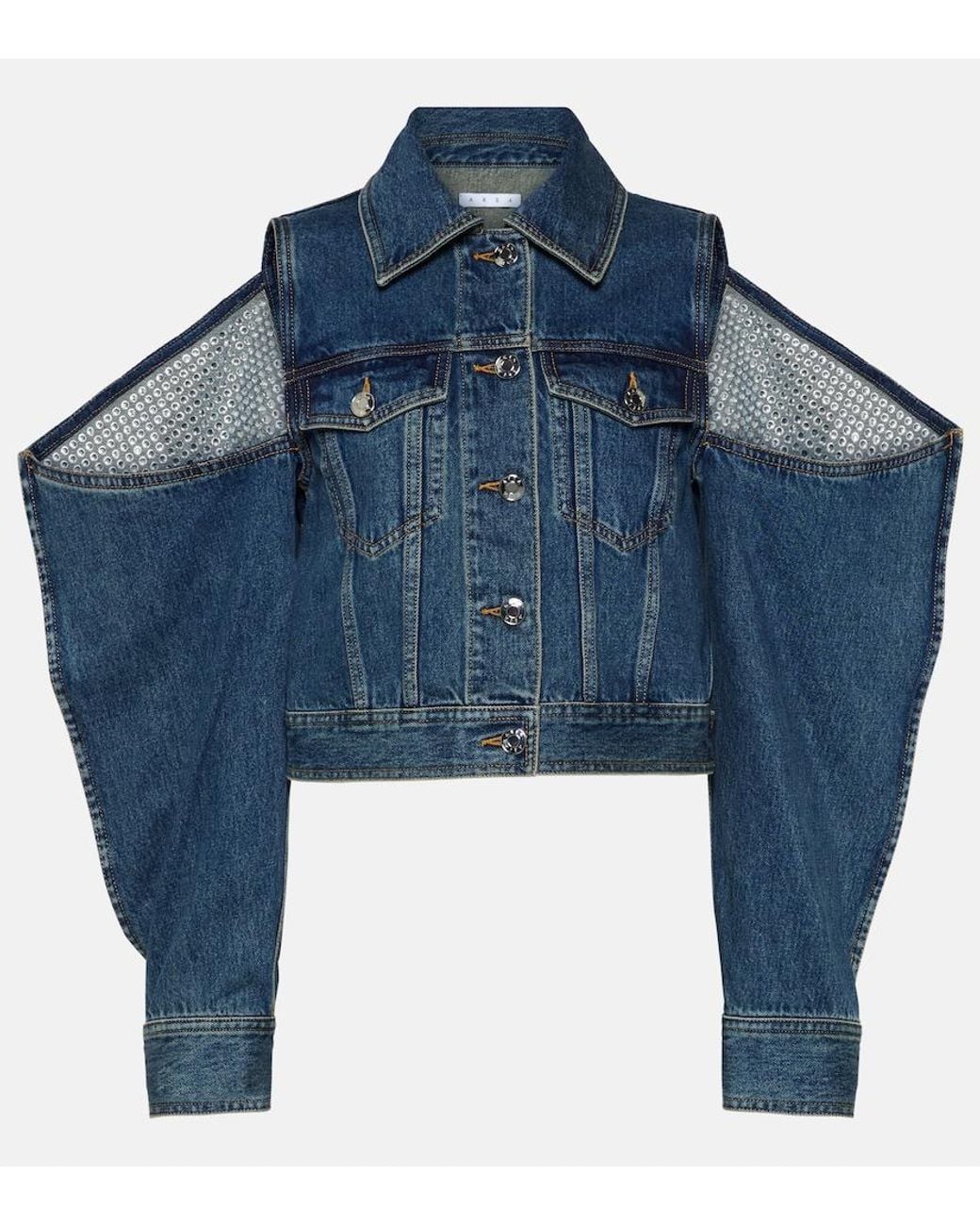 Area Blue Embellished Cutout Denim Jacket