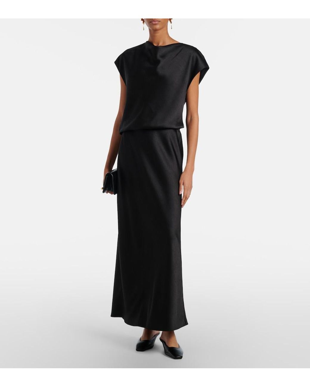 Vince Black Draped Satin Maxi Dress