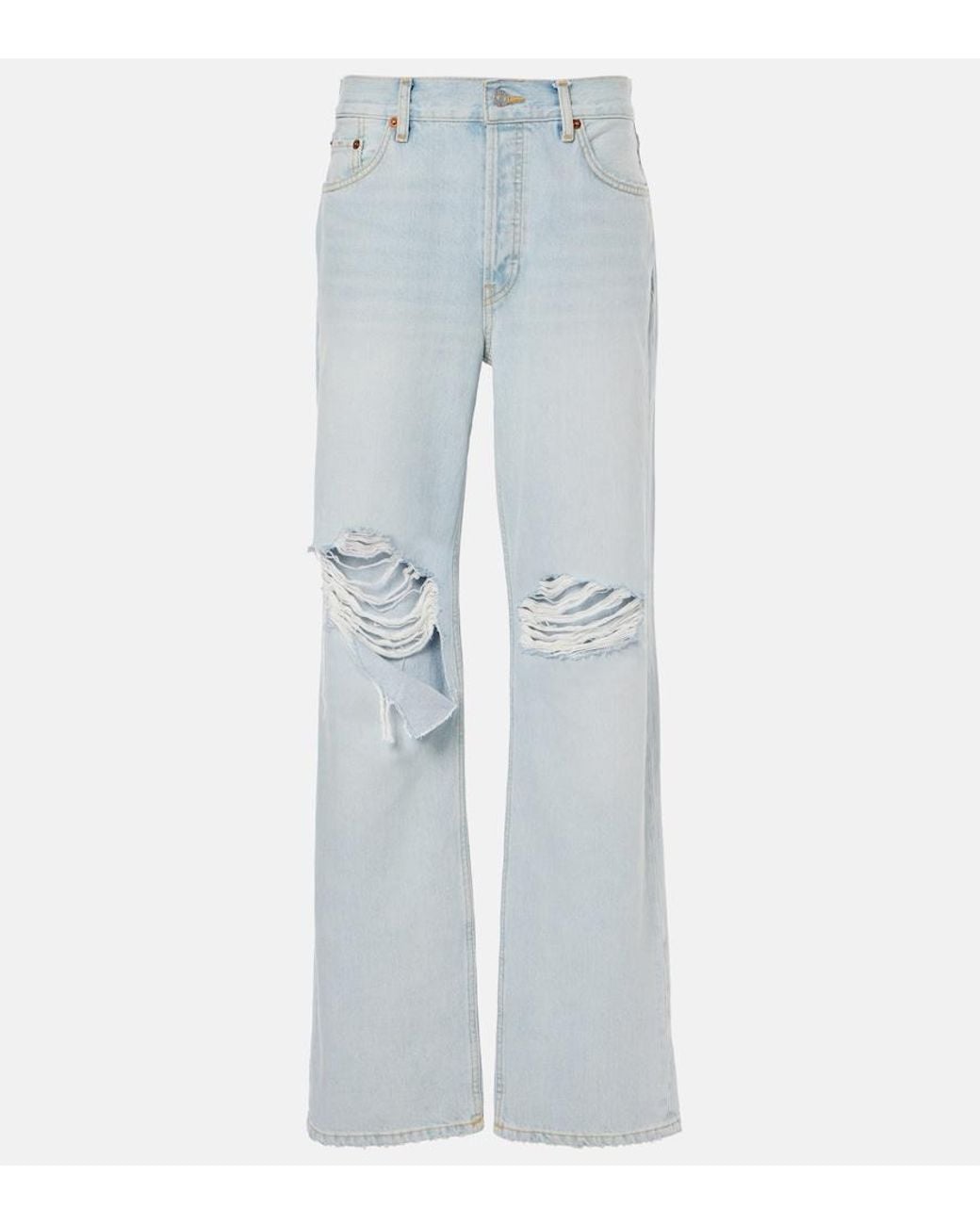 Re/done Blue Loose Long Distressed Straight Jeans