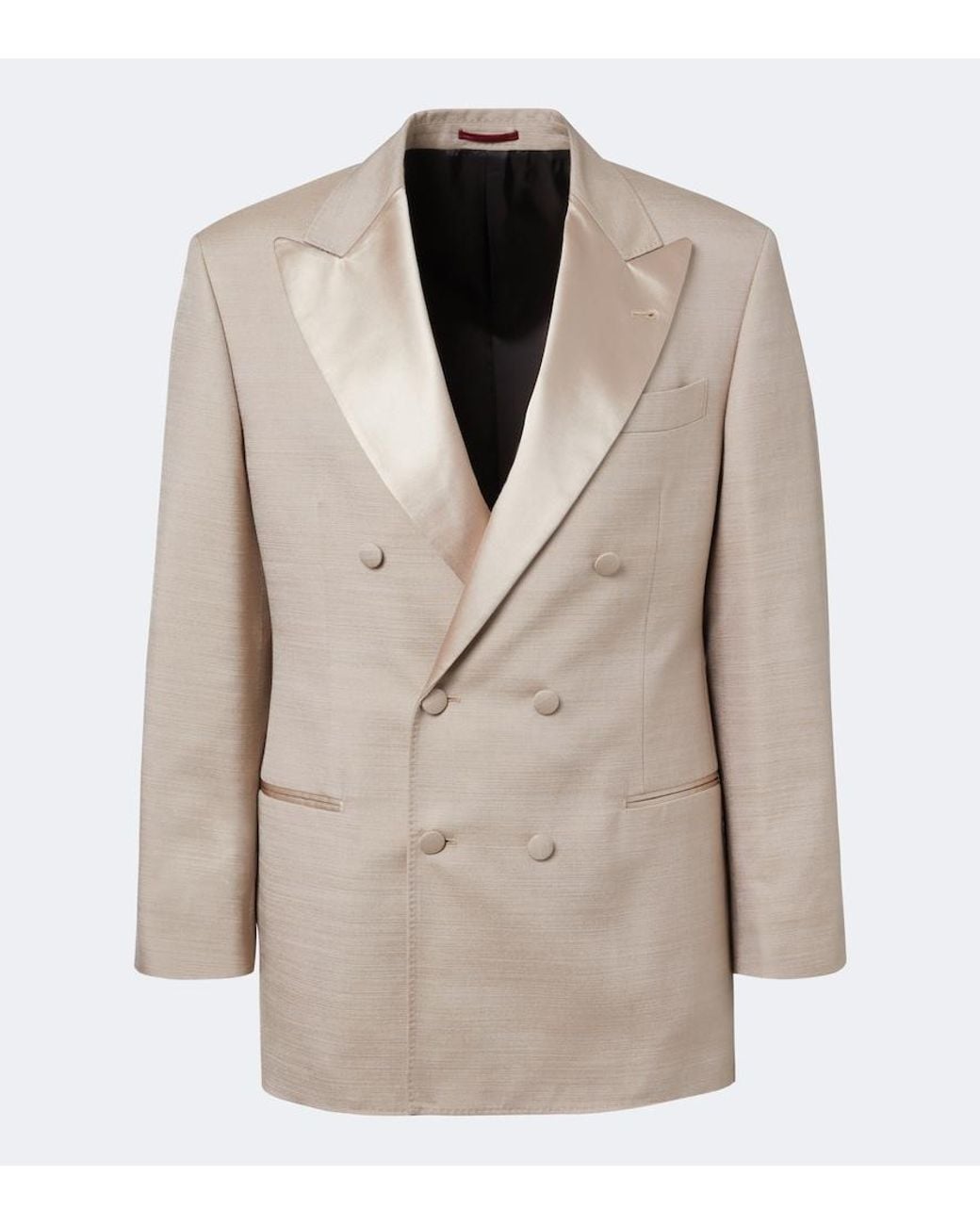 Brunello Cucinelli Natural Double-Breasted Satin-Trimmed Silk Blazer for men
