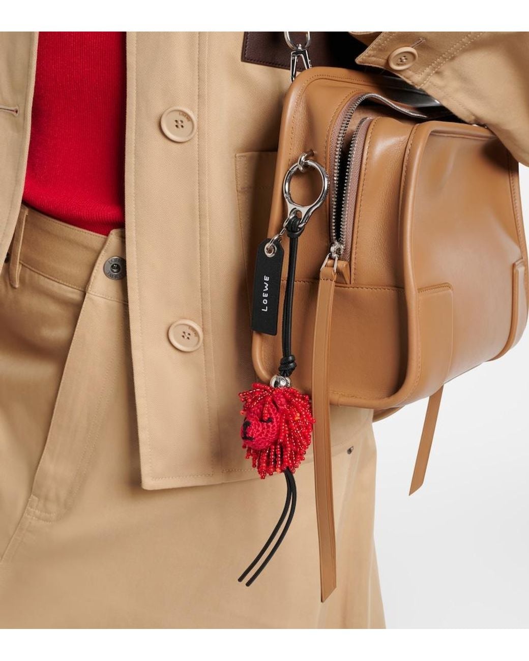 Loewe Red Lion Beaded Crochet Bag Charm