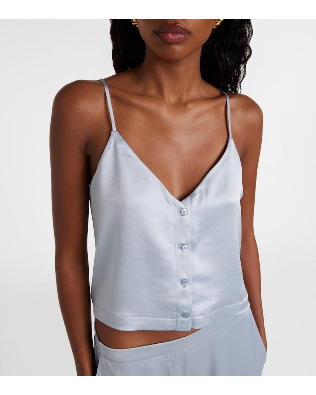 Leset Blue Barb Button Satin Camisole