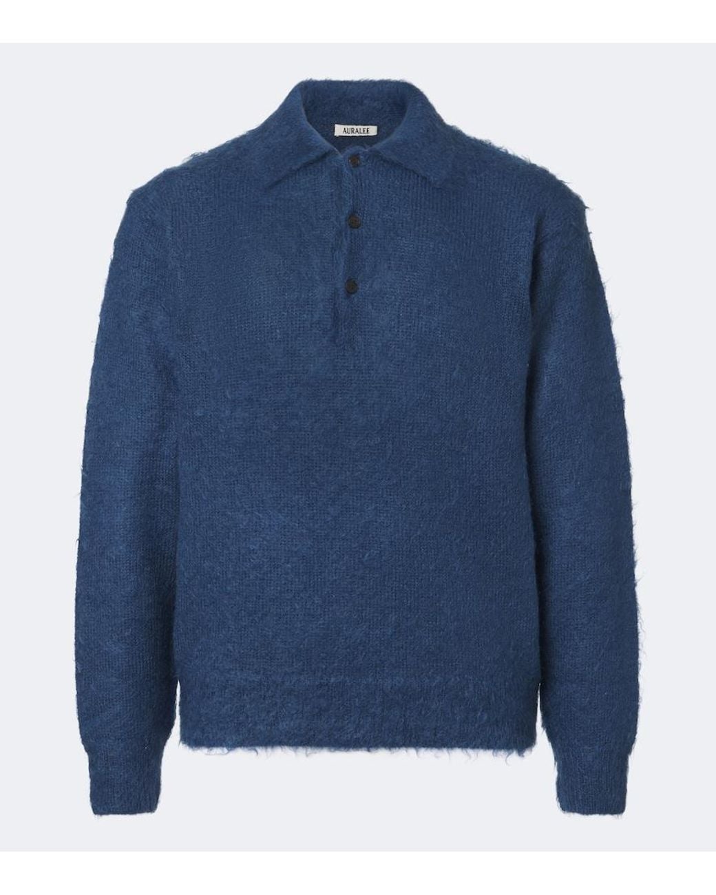 Auralee Blue Mohair And Wool Polo Sweater for men
