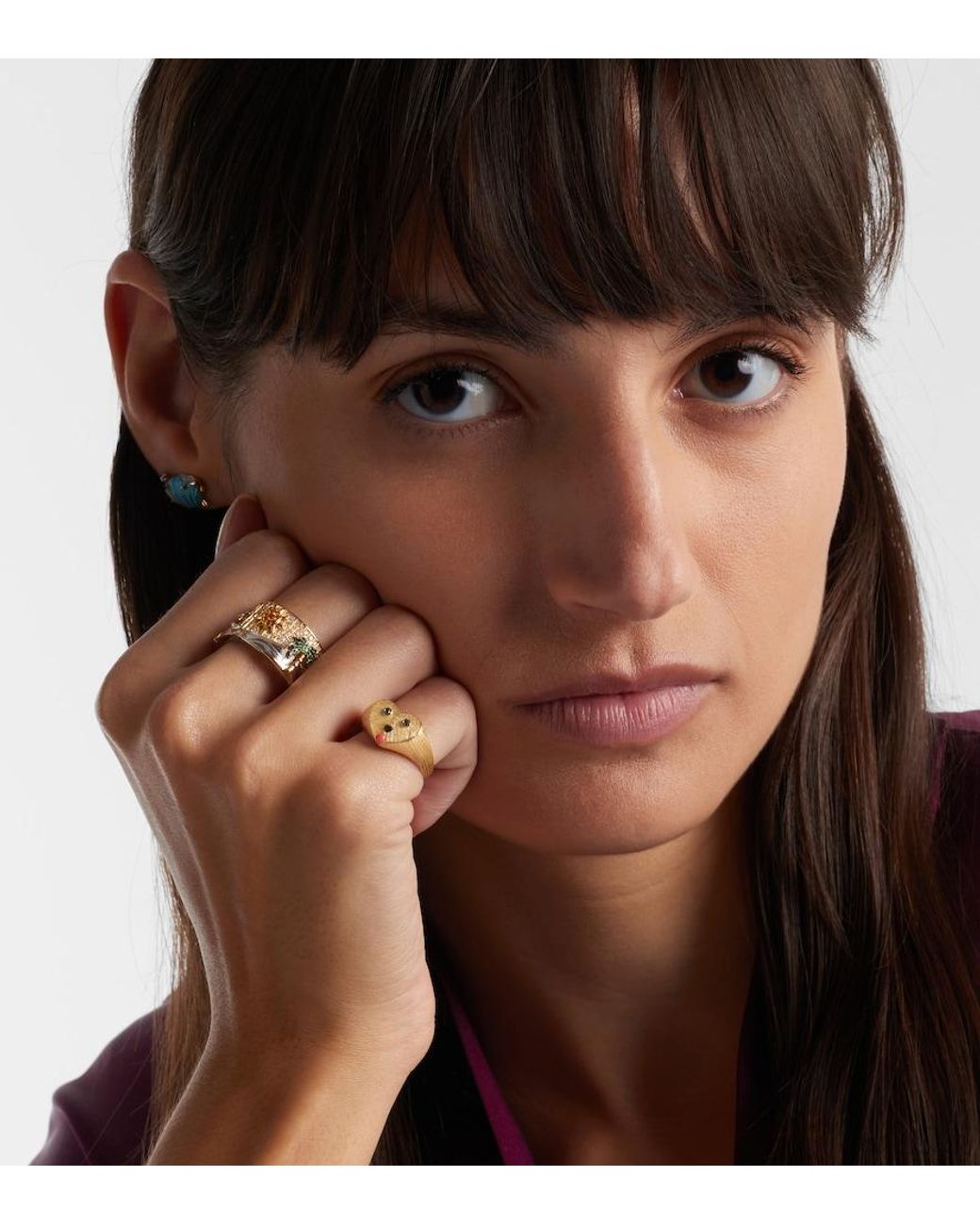 Yvonne Léon White Coeur Toutou Mini 9Kt Pinky Ring With Gemstones