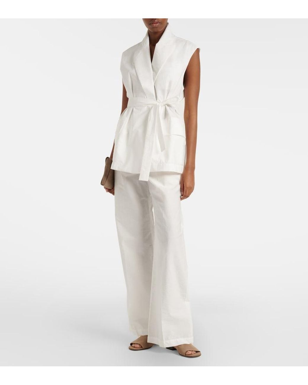 Brunello Cucinelli White Belted Cotton-Blend Vest