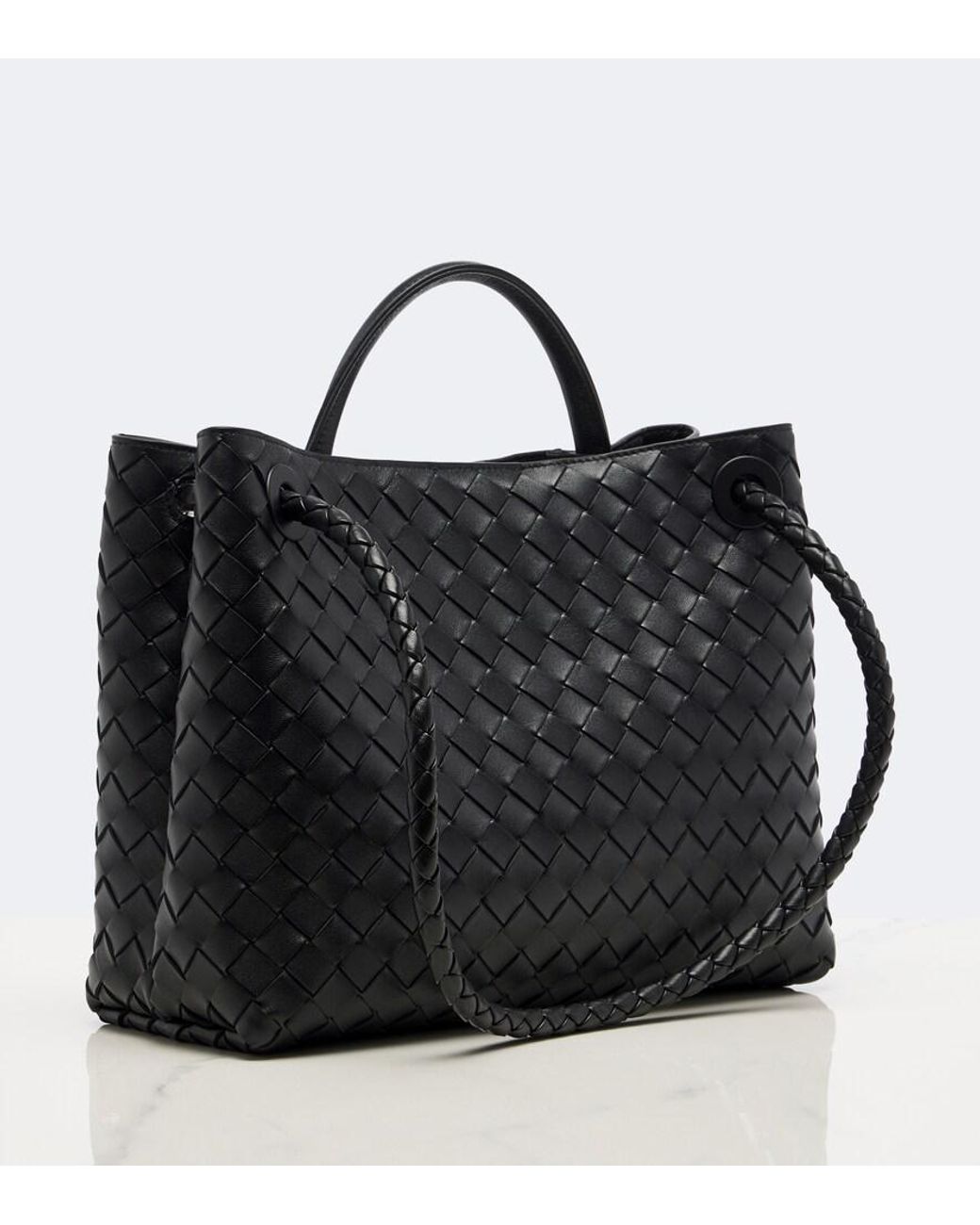 Bottega Veneta Black Andiamo Intrecciato Large Leather Top-Handle Bag