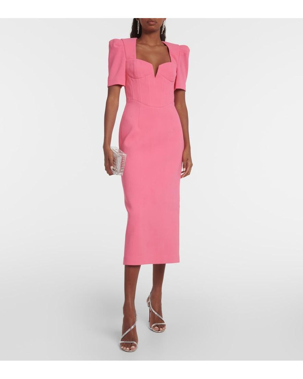 Rebecca Vallance Pink Marie Puff-Sleeve Midi Dress