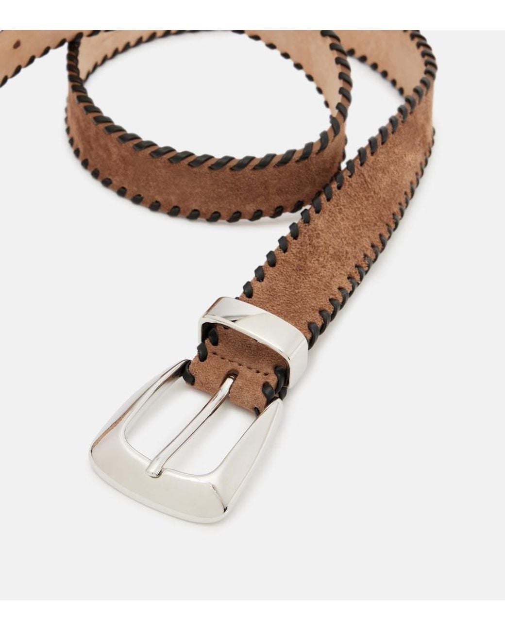 Khaite Brown Benny Leather-Trimmed Suede Belt