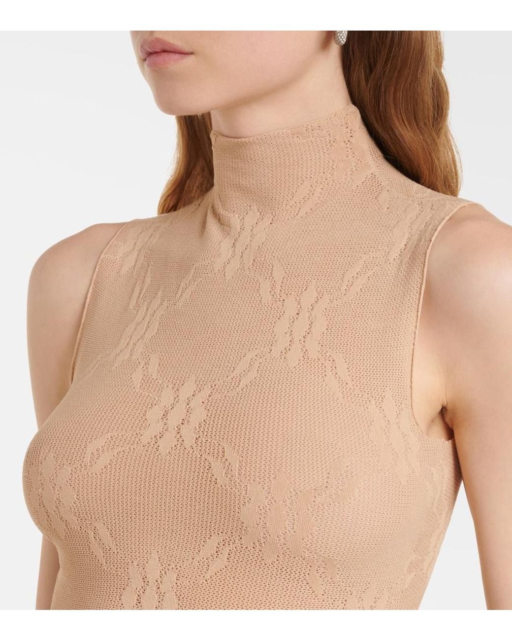 Victoria Beckham White Sheer High-Neck Lace Bodysuit