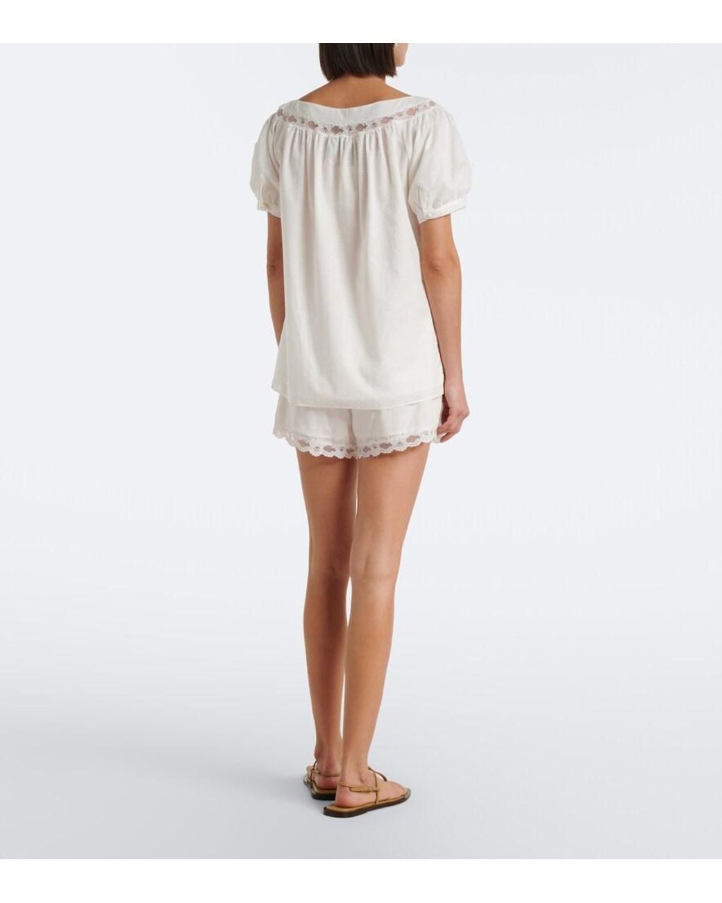 Posse White Marilyn Lace-Trimmed Cotton Shorts