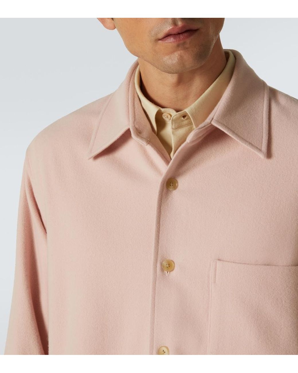Auralee Pink Wool Flannel Overshirt for men